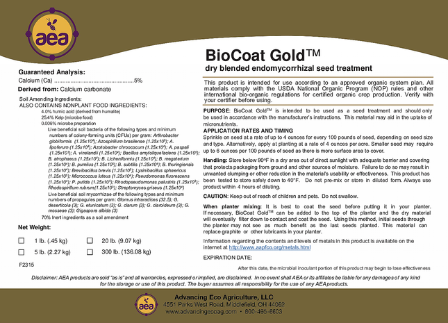 AEA's BioCoat Gold (NOP Compliant)